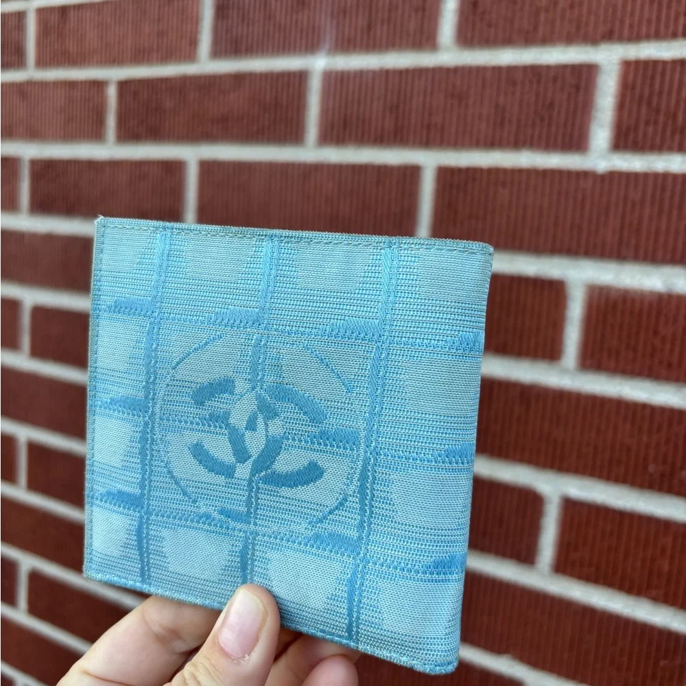 CHANEL travel line Light Blue Wallet CC logo